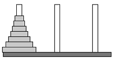 Figure showing three rods with a stack of  discs on the left-most rod