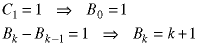 C(1) = 1 -> B(0) = 1; 
B(k) - B(k-1) = 1  ->  B(k) = k + 1