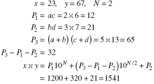 Partial multiplication of leading pair of 2-digit numbers from last equation