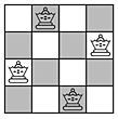 Figure showing a 4x4 chessboard with four queens. Their locations are (here are the four rows from top to bottom): 0X00, 000X, X000, 00X0