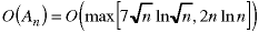 O(A(n)) = O(max(7*sqrt(n)*ln(sqrt(n)), 2*n*ln(n)))