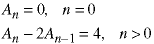 A(n) = 0, n = 0;  A(n) - 2*A(n-1) = 4,  n>0