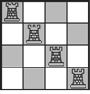 A 4x4 chessboard with four rooks lined up along the main diagonal