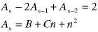 A(n) - 2*A(n-1) + A(n-2) = 2;  A(n) = B + C*n + n^2