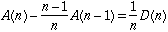 A(n) - ((n-1)/n) * A(n-1) = D(n)/n